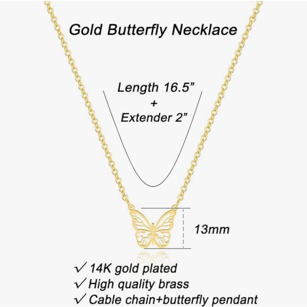 NEW 14K Gold Plated Elegant Gold
Butterfly Necklace - Picture 2 of 5
